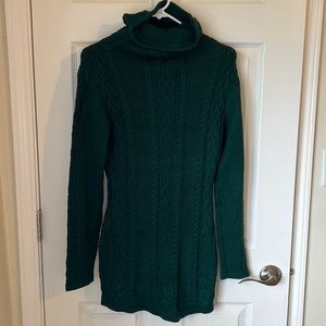 Women Polo Neck Knit Long Slim Sweater 6-10, Dark Green